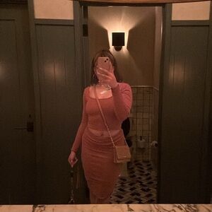 Chic Pink Long-Sleeve skirt set